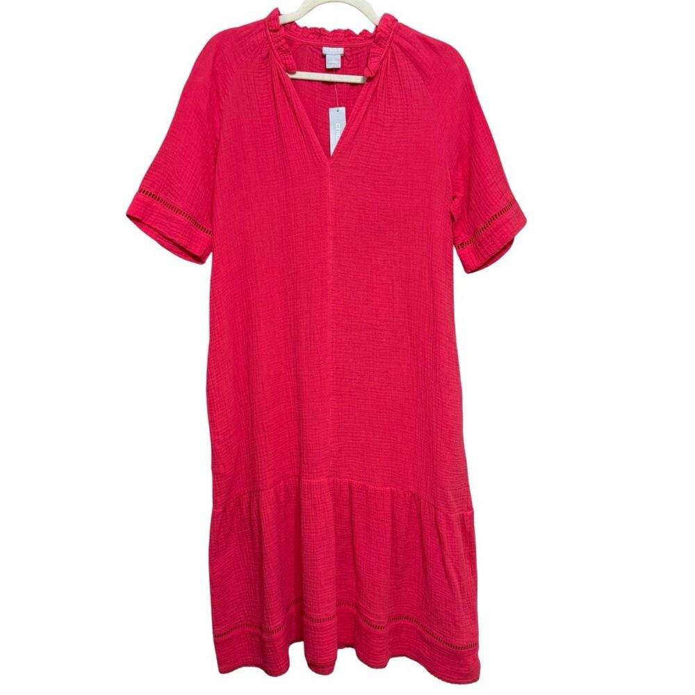 Chico’s Flutter Sleeve Midi Dress Size 1 8/10 M Juicy Berry Cotton Gauze NEW